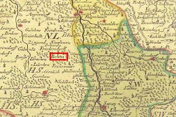 Mapa ksistwa agaskiego z 1740r.z miejscowoci Bieniw.